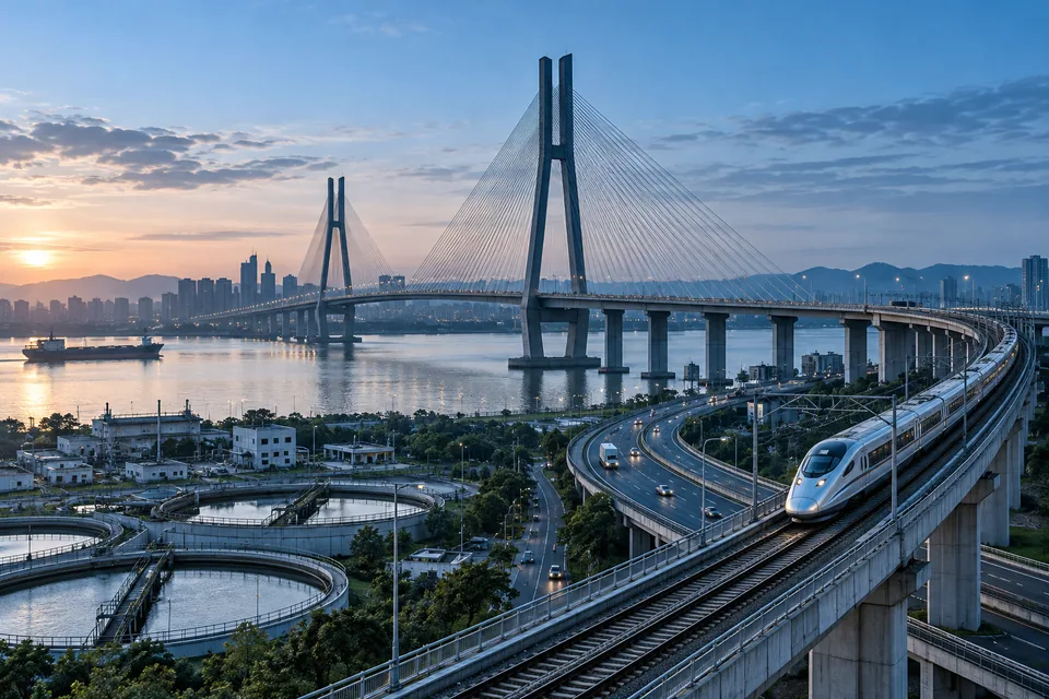 Cable-stayed bridge and modern rail infrastructure